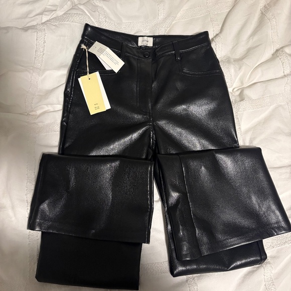 Wilfred Pants - Wilfred (Aritzia) Vegan Leather Flare Pants — Black (Size 2, Brand New w/ Tags)